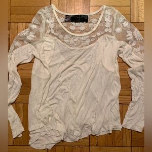 NWOT Free People embroidered sheer mesh sleeve top